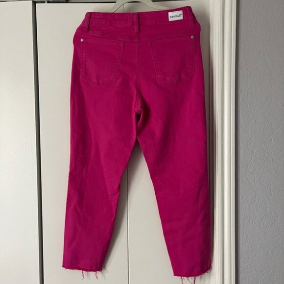 Judy Blue Pink Denim Crop Jeans Frayed Hem High Waist Comfort Stretch Size 5/27 - Picture 2 of 4